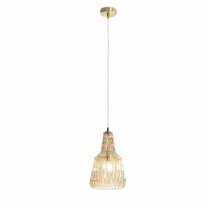 Lampada sospesa 150 h cm in metallo con diffusore in vetro sfaccettato oro