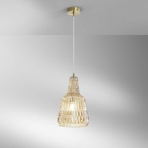 Lampada sospesa 150 h cm in metallo con diffusore in vetro sfaccettato oro