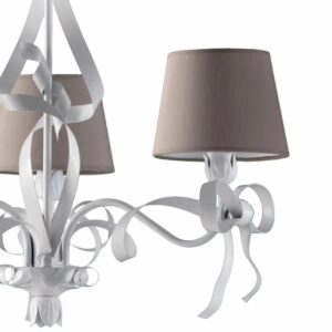 Lampadario Shabby Chic Lucy Bianco 3 Luci Paralumi Tortora